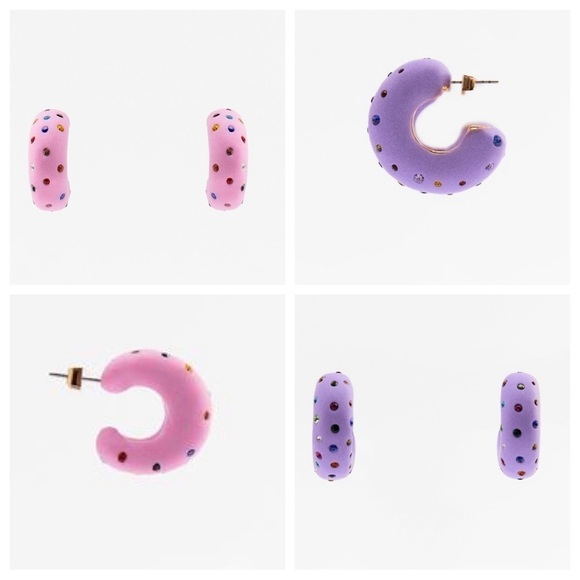 NWT. Zara Purple/Pink Pack of Clay Rhinestone Earrings. - Picture 1 of 12